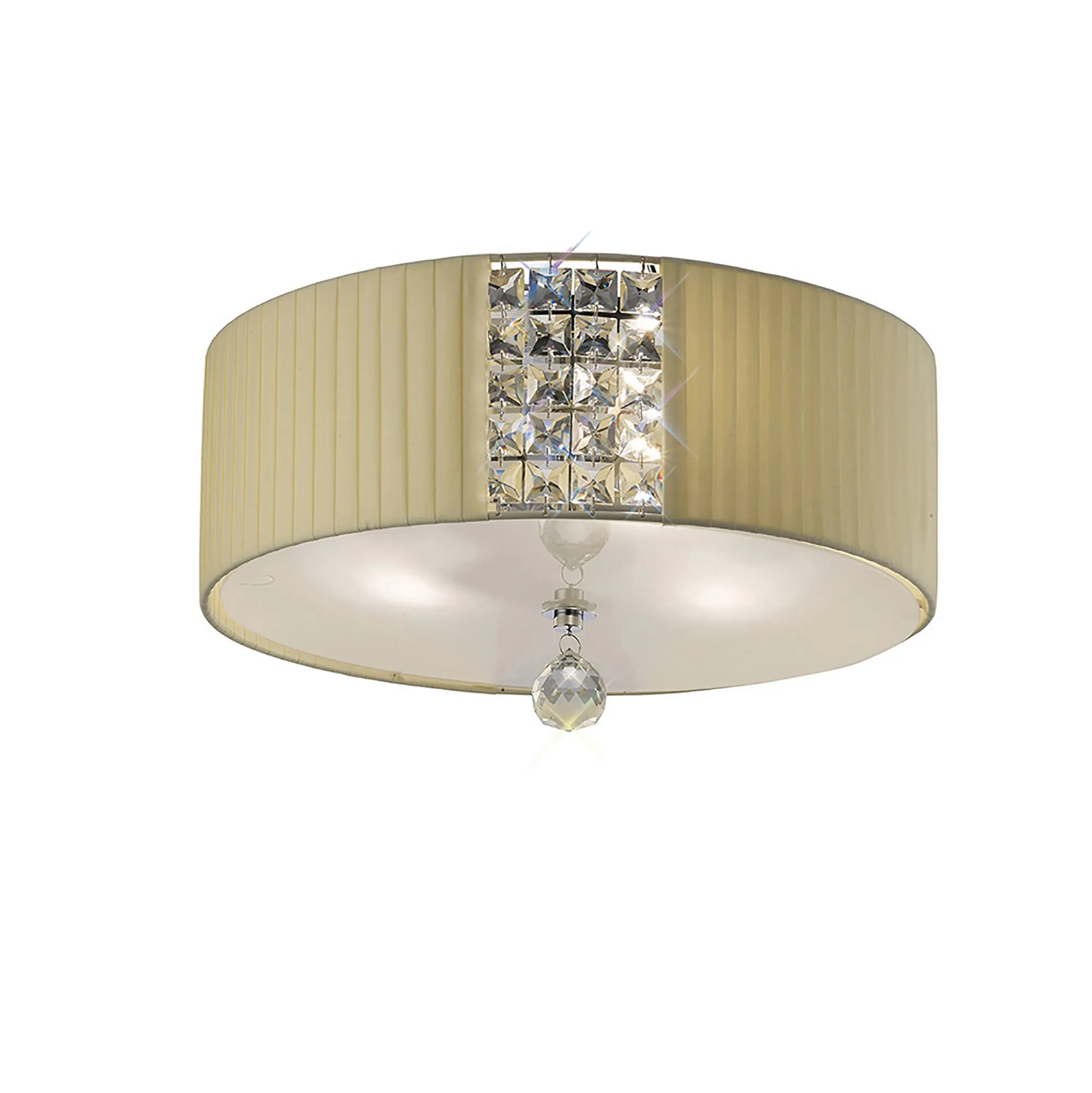 Evelyn Polished Chrome-Cream Crystal Ceiling Lights Diyas Flush Crystal Fittings